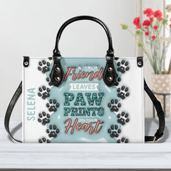 3D Inflated | Paw Prints On Heart - Personalized Leather Handbag