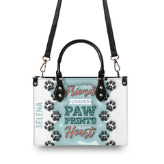 3D Inflated | Paw Prints On Heart - Personalized Leather Handbag