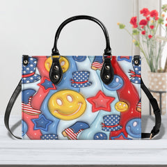 3D Inflated | Retro Patriotic Smiley - Leather Handbag