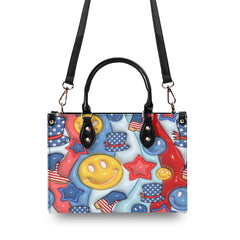 3D Inflated | Retro Patriotic Smiley - Leather Handbag