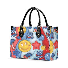 3D Inflated | Retro Patriotic Smiley - Leather Handbag