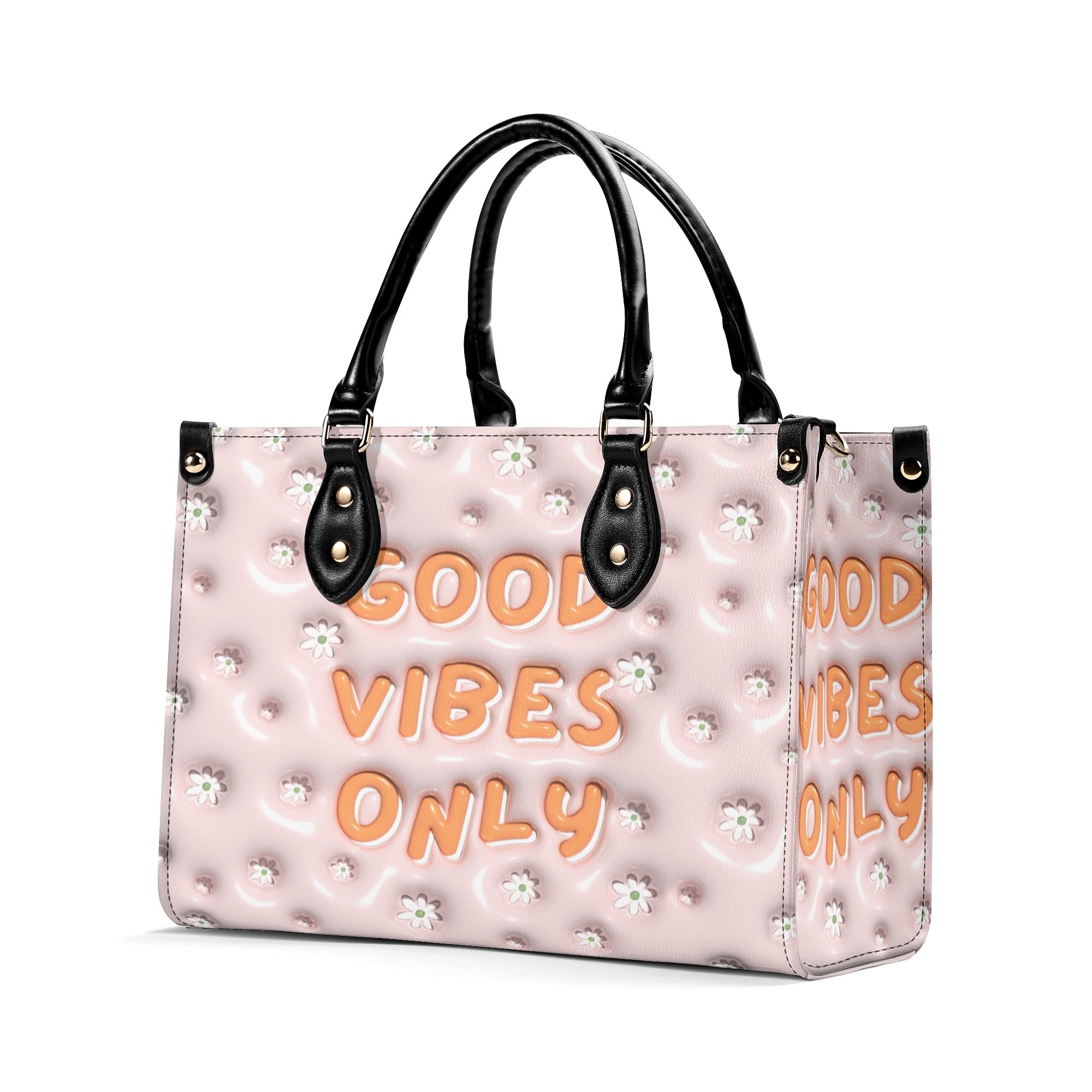 3D Inflated | Good Vibes Only Daisies - Leather Handbag