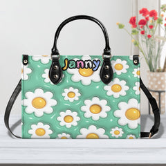 3D Inflated | Daisies - Personalized Leather Handbag