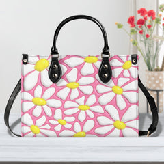 3D Inflated | Abstract Daisies - Leather Handbag