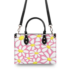 3D Inflated | Abstract Daisies - Leather Handbag