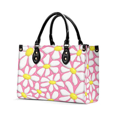 3D Inflated | Abstract Daisies - Leather Handbag